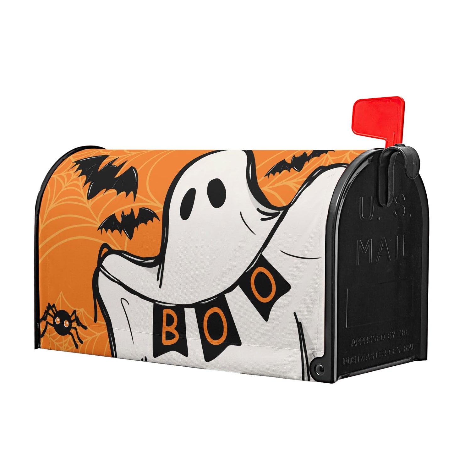 Anyako Halloween Ghost Boo Orange Mailbox Covers Magnetic Standard Size 18" X 21",Spooky Bat Spider Web Mailbox Wraps Post Letter Box Cover for Holiday Garden Yard Decor