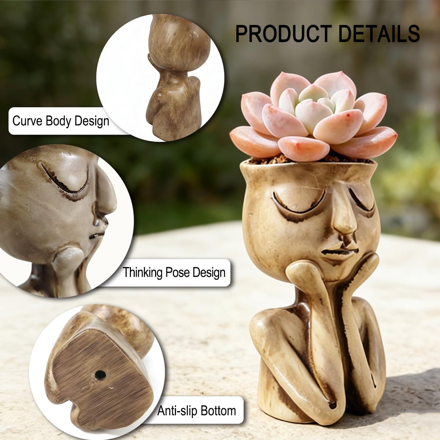 LIUXINJIAN-RHX Face Planters Pots Head Unique Face Flower Pot Head Planter for Indoor Plants Cute Small Succulent Pots Indoor Plant Pot, Great Gift Unique Ornaments for Home
