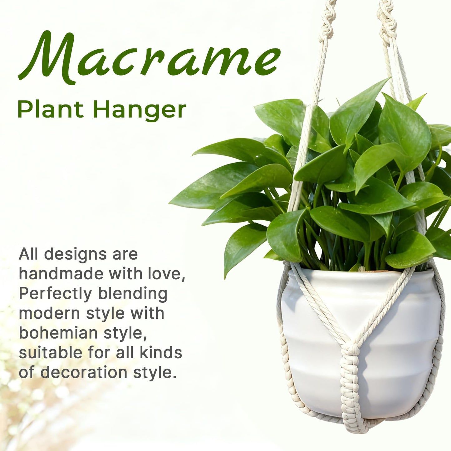 EJGIEGSO Macrame Plant Hanger, Up to 4-15 inch Pots, Wood Beads Cotton Hanging Planter Holder for Indoor Outdoor Boho Home Decor, 35 Inch, Set of 2 (Ivory)