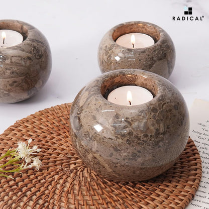 Radicaln Marble Tealight Candle Holder 4" Inch Oceanic Handmade Set of 3 Mini Candle Holders for Dining, Decorative Votive Candle Holder & Marble Taper Holder for Home Decor