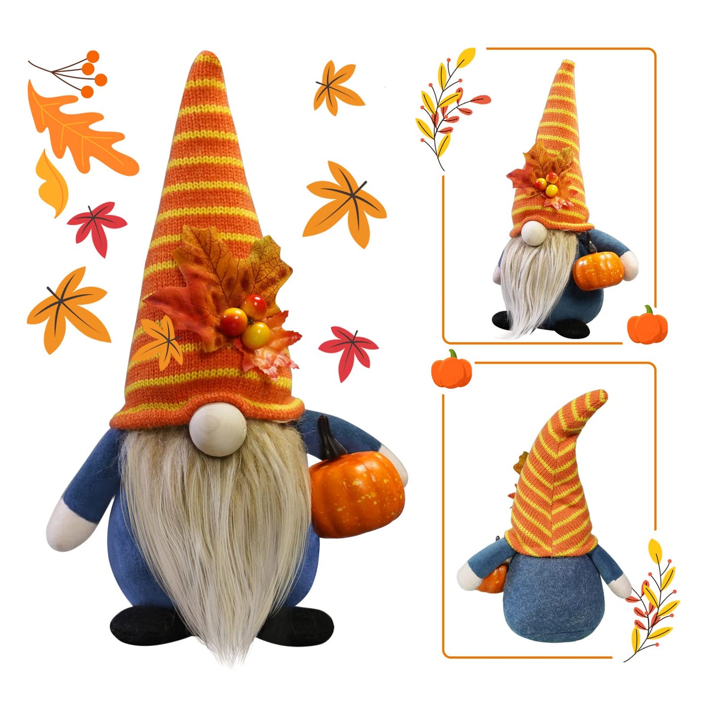 CRCZK Thanksgiving Gnome Decorations for Home, 2Pack Handmade Thanksgiving Gnome Plush Decor Swedish Gnomes Ornaments with Pumpkin Corn Maple Leaves Fall Gifts Autumn Holiday Home Kitchen Decorations