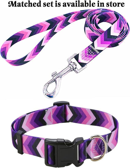 Mihqy Dog Collar Set with Bohemia Floral Tribal Geometric Patterns - Soft Ethnic Style Collar Adjustable for Small Medium Large Dogs(Purple Arrow,XS)