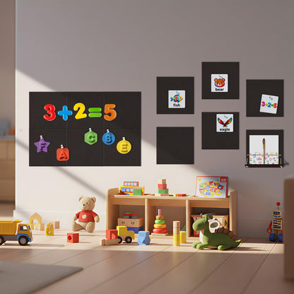 12 Pack Bulletin Boards 48" x 36" Alternative Cork Board for Office,Built-in Storage Device，Large Cork Boards for Walls ， Felt Wall Tiles, Contains Removable Security Stickers and PushPins (F-Black)