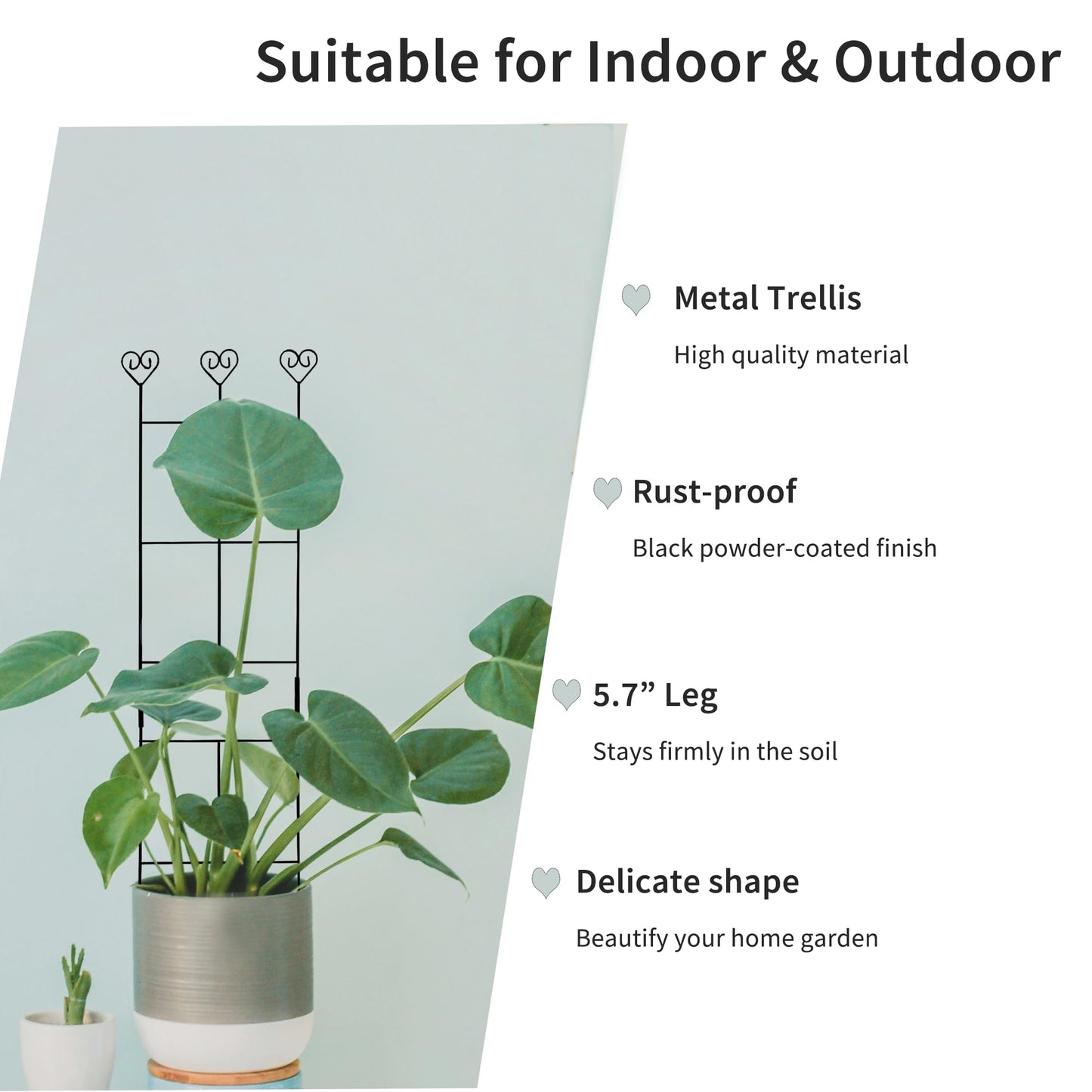 2 Pack 30'' Plant Trellis for Climbing Plants Indoors, Metal Garden Trellis for Potted Houseplant, Rustproof Plant Support for Ivy, Vines, Pothos, Hoya and Flower, Black
