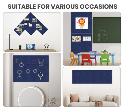 Large Cork Board Alternative 36" X 24" Bulletin Board - 6 Pack Removable Felt Wall Tiles with 20 pushpins, Large Cork Boards for Walls Cork Board for Office Pin Board Tack Board - Denim Blue