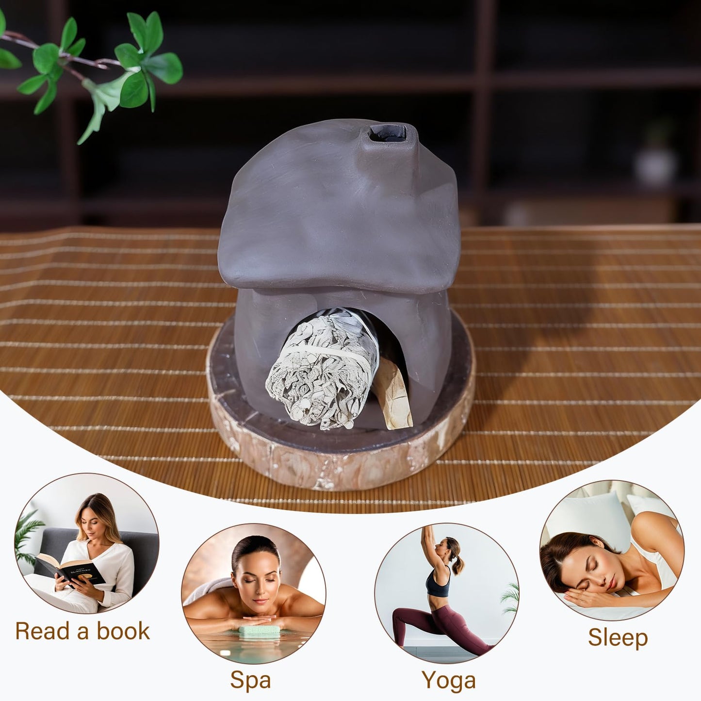 Mougigi House Palo Santo Burner - Mini Ceramic Chiminea Holder with Stable Base | Perfect for Burning Sage, Incense Cones & Essential for Zen Altars, Meditation, Yoga, Home Decor & Thoughtful Gifts.