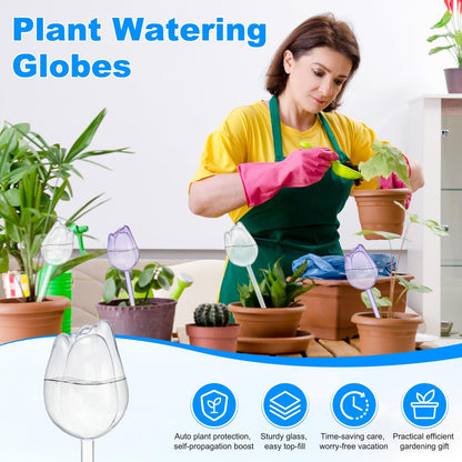 M METERXITY 4-Pack Plant Watering Globes, 9.4 Inch Plastic Self Watering Planter Insert for Indoor/Outdoor Plants, Self Water Devices [Transparent/Purple]