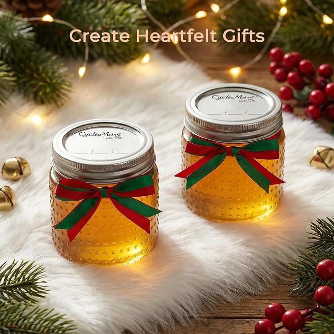 CycleMore 8oz Mason Jars, 30 Pack Dual Dot Jar With Silver Separable Lids & Colorful Plastic Lids, Tiny Glass Jars for Honey, Jam, Jelly, Wedding Favors, Kitchen Food Storage,