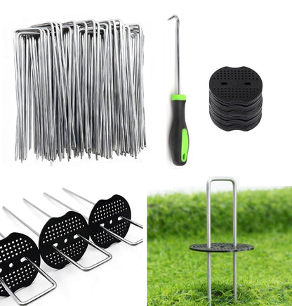 6 Inch 50 PCS Galvanized Landscape Staples with 50 PCS Gasket,Landscape Fabric Pins Stakes Lawn Ground Cover Graden Staples Spikes Weed Barrier Stakes