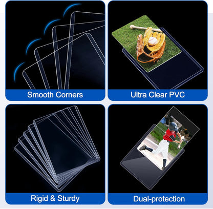 100 Toploaders for Cards and 100 Soft Card Sleeves, Sooez 35 PT Top Loaders Card Protectors, 3" x 4" Hard Plastic Penny Sleeves for Baseball, Football, and Game Collectible Trading Cards