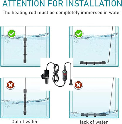 Mini Submersible Aquarium Heater, 10/20/25/50/100/150 Watts Adjustable Fish Tank Heater, Built-in Thermometer, External Temperature Controller, Smart Memory, Used for 1-60 Gallons (10W Plug)