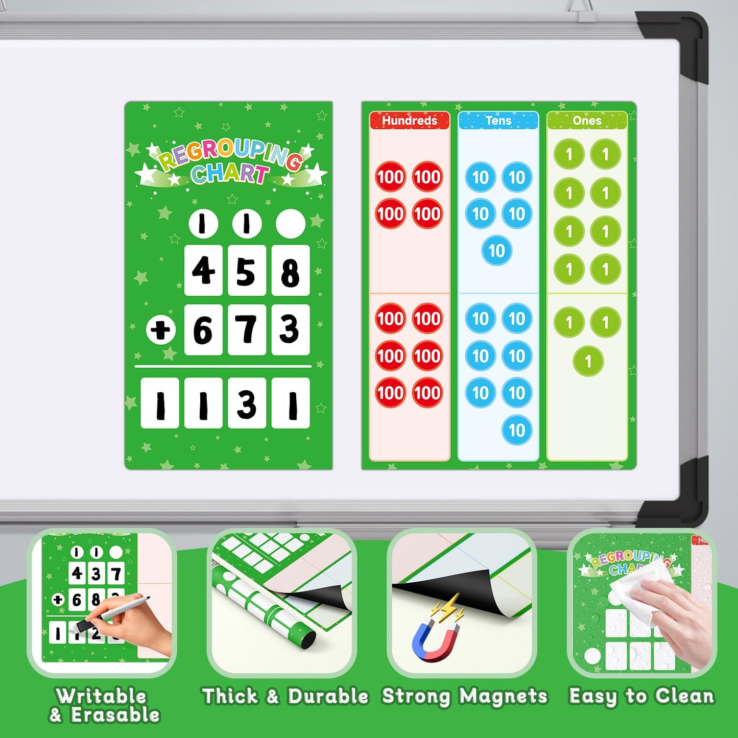 Magnetic Regrouping Math Base Ten Place Value, 2026 New Upgraded Addition & Subtraction Math Manipulatives Dry Erase Whiteboard for Kids 1st 2nd 3rd Grade, Math Games Homeschool Classroom Must Haves