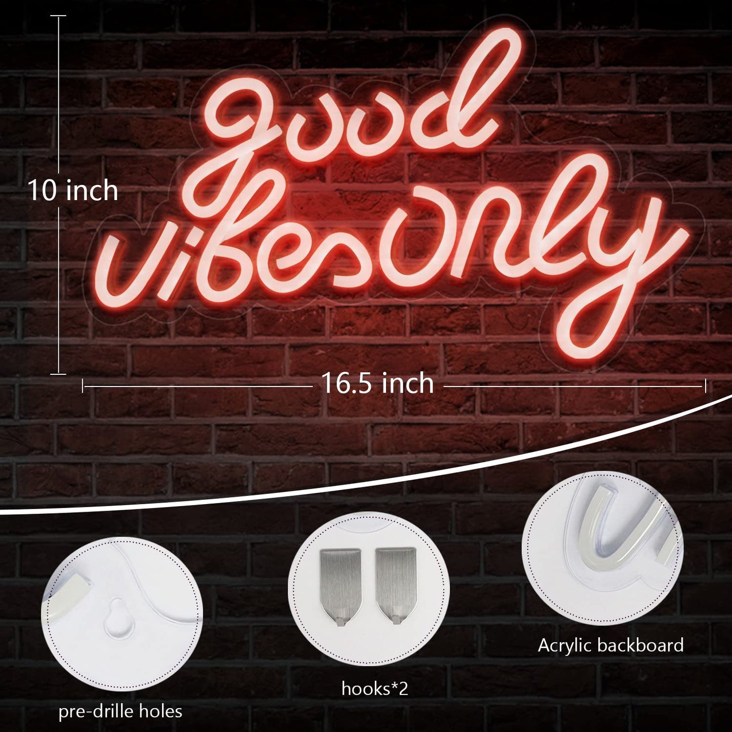 JFLLamp Good Vibes Only Neon Signs for Wall Decor Neon Lights Led Signs Suitable for Living Beer Bar Game Room Hotel Birthday Party Restaurant Christmas Unique Gift for Lover, 16.5 * 10 Inch(Blue)