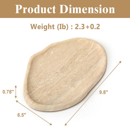 Moujings Natural Travertine Vanity Tray - Decorative Stone Marble Tray for Bathroom Countertop, Elegant Organizer for Home Decor, Jewelry, Candle, Makeup, Kitchen and Dresser Decor