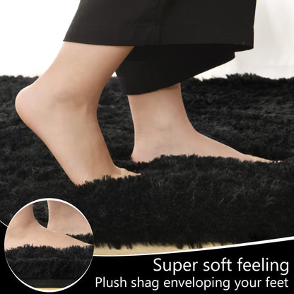LOCHAS Ultra Soft Indoor Modern Area Rugs Fluffy Living Room Carpets for Children Bedroom Home Decor Nursery Rug 2x4 Feet, Black