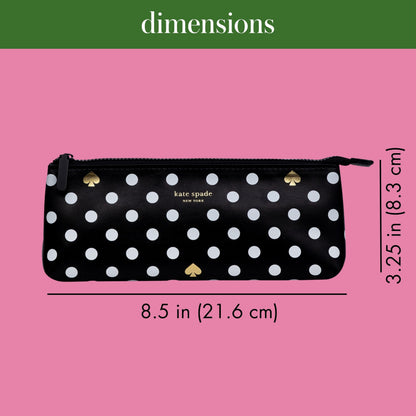 kate spade new york Pen and Pencil Case with Office Supplies, Zip Pouch Includes 2 Pencils, Sharpener, Eraser, and Ruler, Polka Dots (black/white)