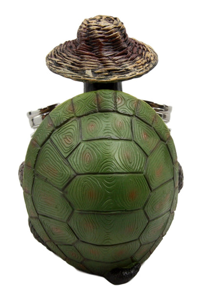Ebros Slow Seasons Outdoors Camping Turtle With Wicker Hat Salt And Pepper Shakers Holder Figurine 7"H Turtles Tortoise Tortoises Themed Decor Animal Reptile Ocean Nautical Sea River Animal Sculpture