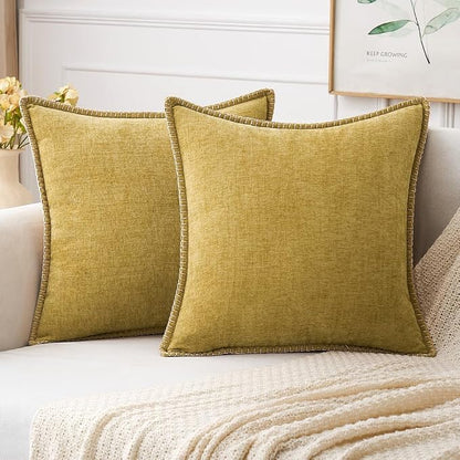 MIULEE Pack of 2 Couch Throw Pillow Covers 20x20 Inch Mustard Yellow Farmhouse Decorative Pillow Covers with Stitched Edge Soft Chenille Solid Dyed Pillow Covers for Sofa Bed Living Room