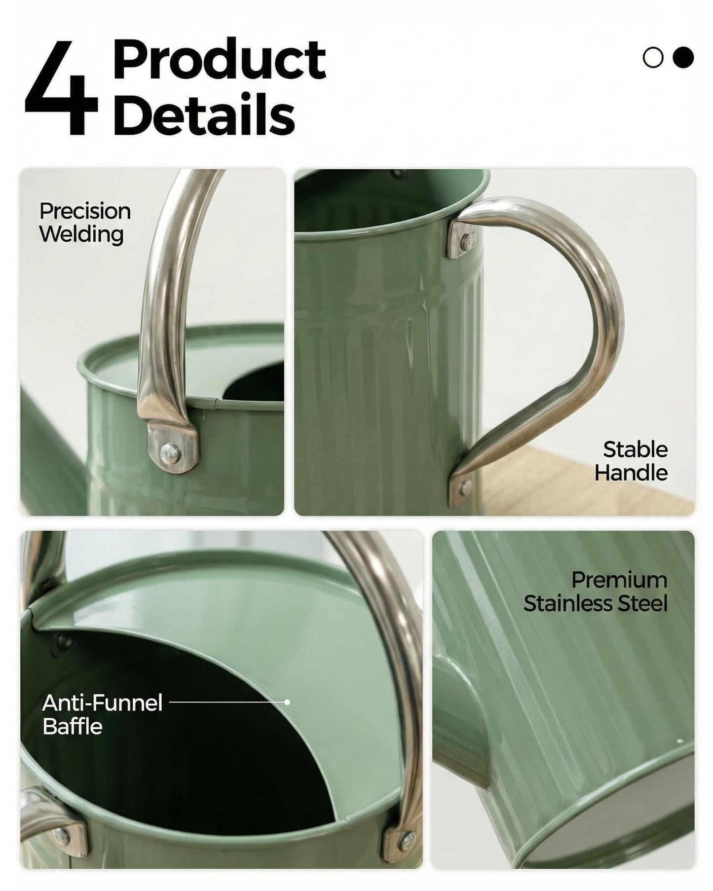 Bamworld Watering Can for Indoor Outdoor Plant Metal Watering Can with Removable Spout Embossd Design Plant Watering Devices Stainless Steel 1/2 Gallon Watering Cans Home & Garden Décor Creamy Green