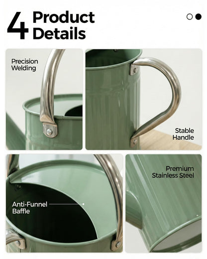 Bamworld Watering Can for Indoor Outdoor Plant Metal Watering Can with Removable Spout Embossd Design Plant Watering Devices Stainless Steel 1/2 Gallon Watering Cans Home & Garden Décor Creamy Green