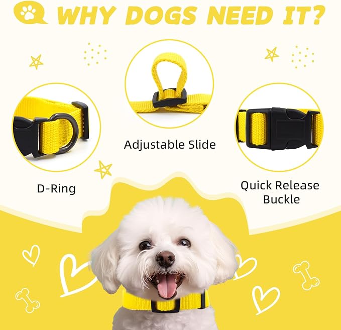 Yellow Dog Collar for Small Dogs, Breathable, Anti-Odor & Soft, Comfortable for Sensitive Skin Puppies, 90% Bamboo Rayon, Adjustable Quick-Release Buckle Pet Collar for Chihuahuas Frenchie