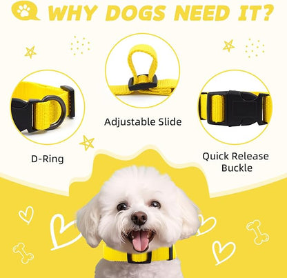 Yellow Dog Collar for Small Dogs, Breathable, Anti-Odor & Soft, Comfortable for Sensitive Skin Puppies, 90% Bamboo Rayon, Adjustable Quick-Release Buckle Pet Collar for Chihuahuas Frenchie