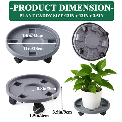 Tulpeed Rolling Plant Stand with Wheels 5 Pack 13 Inch Plant Caddy with Wheels Heavy Duty Plant Dolly Roller Base with Wheels Round Flower Pot Rack Holder Planter Trolley Tray, Grey