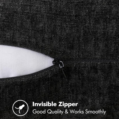 MIULEE Pack of 2 Lumbar Throw Pillow Covers 12x20 Inch Black Farmhouse Decorative Pillow Covers with Stitched Edge Soft Chenille Solid Dyed Pillow Covers for Couch Sofa Bed Living Room