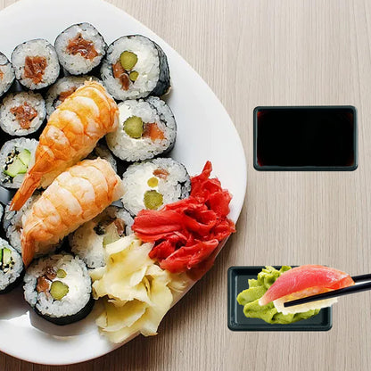 Xanadued 100 Pcs Plastic Disposable Sauce Dishes, Dipping Soy Sauce Seasoning Plate Bowls, Mini Condiment Appetizer Tray for Sushi Soy Mustard Vinegar Ketchup BBQ,Black Rectangle