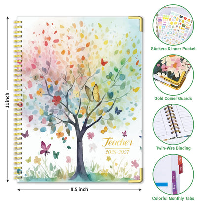 Teacher Planner 2026-2027 Academic Year, Jul.2026 - Jun.2027, 8.5" x 11" Lesson Planner Book for Teachers, Teacher Planners with Colorful Monthly Tabs for Homeschool & Classroom Organization - Tree