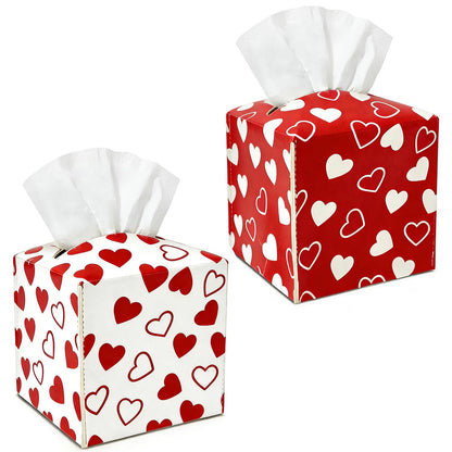 2 Pieces Valentine's Day Tissue Box Covers Red Heart PU Leather Tissue Box Cover Square Tissue Box Cover Holder for Home Bathroom Bedroom Office Table