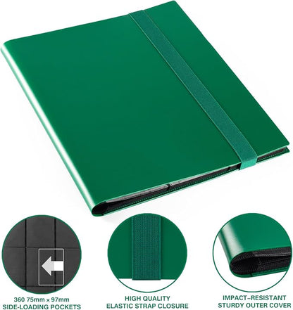 GEAoffice Card Binder, 9 Pockets Trading Card Album Folder, 360 Side Loading Pocket Binder for Sports&Game Cards, MTG and Other TCG, Green