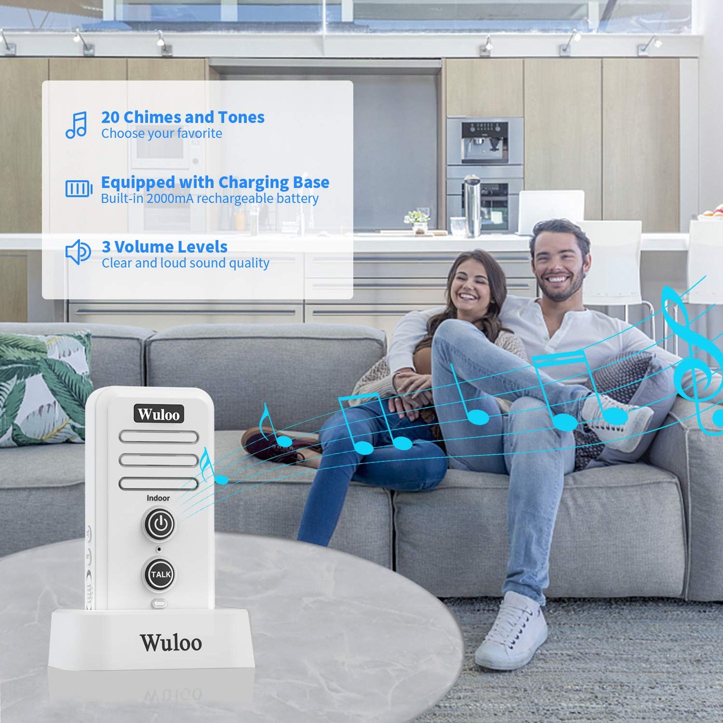 Wuloo Wireless Intercom Doorbell Chime for Home Intercomunicador (1&1-White)