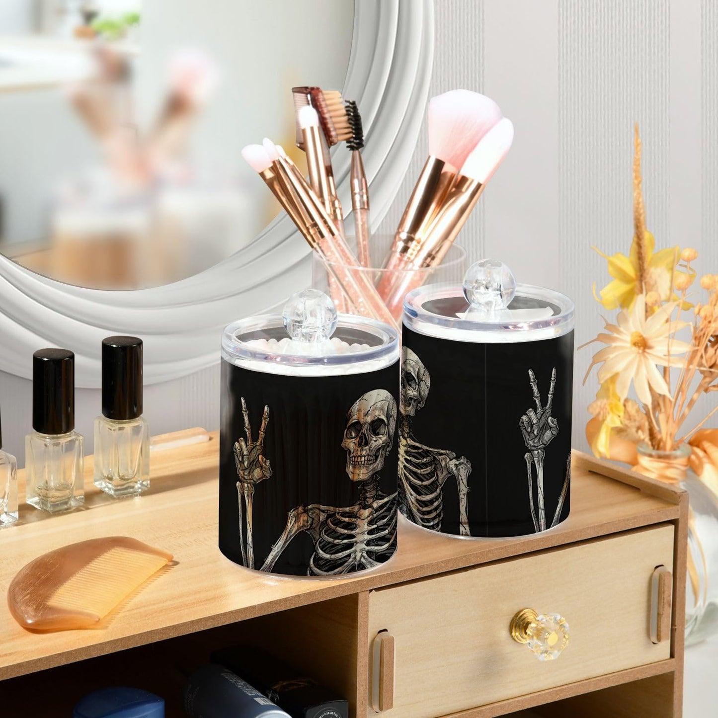 Zhirexin Halloween Skull 2PC Airtight Transparent Plastic Storage Jar Food Storage Container Plastic for Food Herbs Tea etc with Storage Lid easy to use and clean With lid Easy To Use