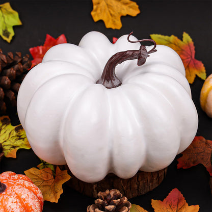 Meiwlong 6.7 Inch White Artificial Pumpkins for Decorating,Carvable Foam Pumpkin for DIY Crafts,Fall Home Decorations,Plastic Pumpkins for Thanksgiving Halloween Table Centerpiece Decor