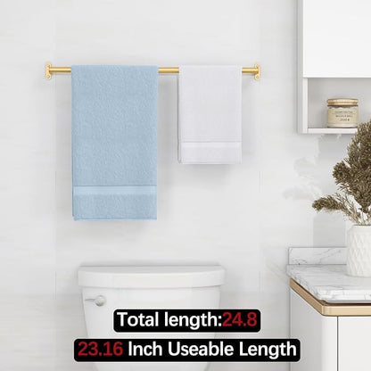 MKO Bathroom Towel Bar, 24 Inch Towel Rod for Bathroom, Heavy Duty Bath Hand Towel Holder Wall, Single Rod, Gold, Easy of Installation