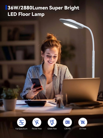 48000 LUX UV-Free Sunlight Lamp, 36W Bright LED Floor Lamp, Full Spectrum Sun Lamp, 7 Brightness Levels 4 Color Temps with Remote, Adjustable Height Reading Floor Lamp for Living Room Bedroom Office