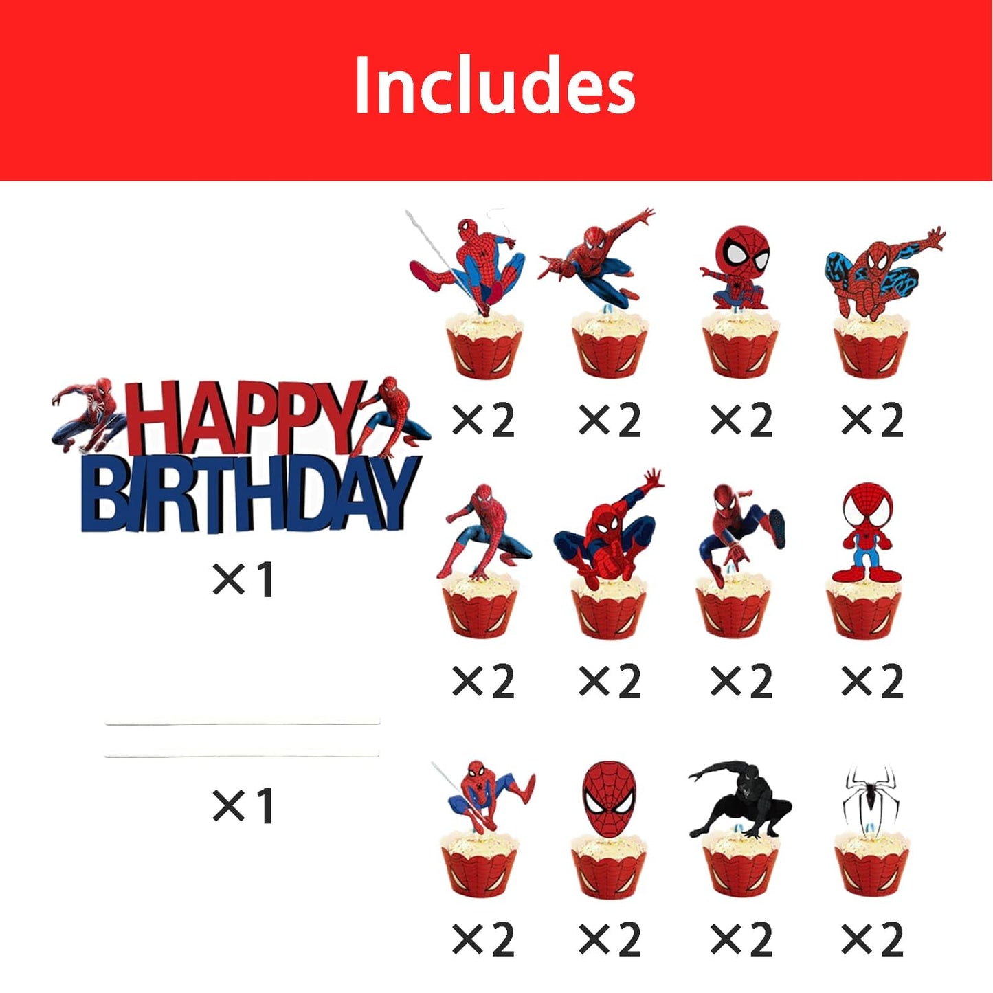 25PCS Spider Cake Toppers, Cute Cartoon Cupcake Toppers, Spider Themed Birthday Party Cake Decorations & Party Supplies