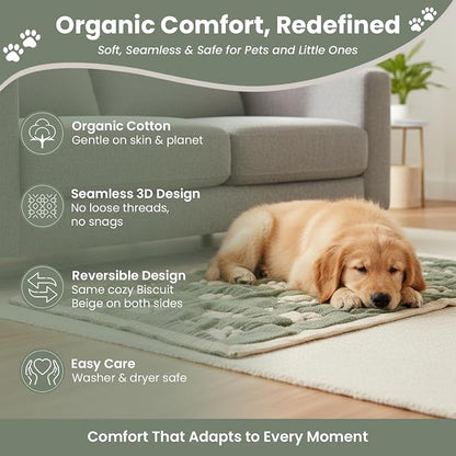 PetMat, Biscuit Beige, 28x40 in | Organic Cotton Crate Pad, Small Dogs, Cats & Nursery, Seamless & Reversible, Washable, 3D Knit Comfort