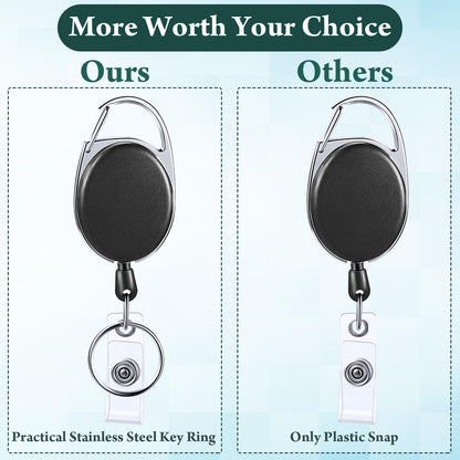 Laumoi 80 Pcs Retractable ID Badge Holder Reel with Belt Clip and Key Ring, Name ID Badge Clips Keychain for Office Worker Doctor Nurse Employee (Black)