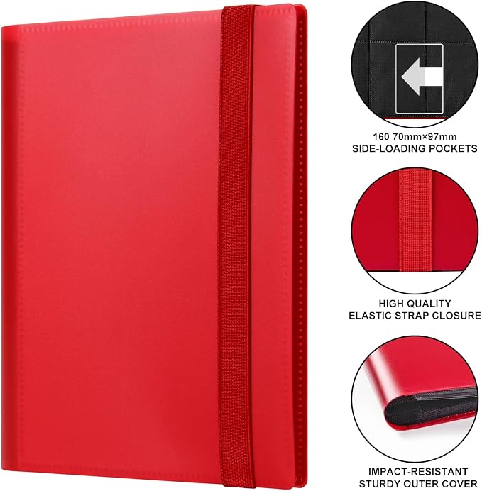 GEAoffice 4 Pocket Card Binder - 2 x 2 Trading Card Collection Album Folder - 160 Side Loading Pocket Binder for TCG, MTG, Sports Game Cards - Gifts for Card Collector Girls (Red)