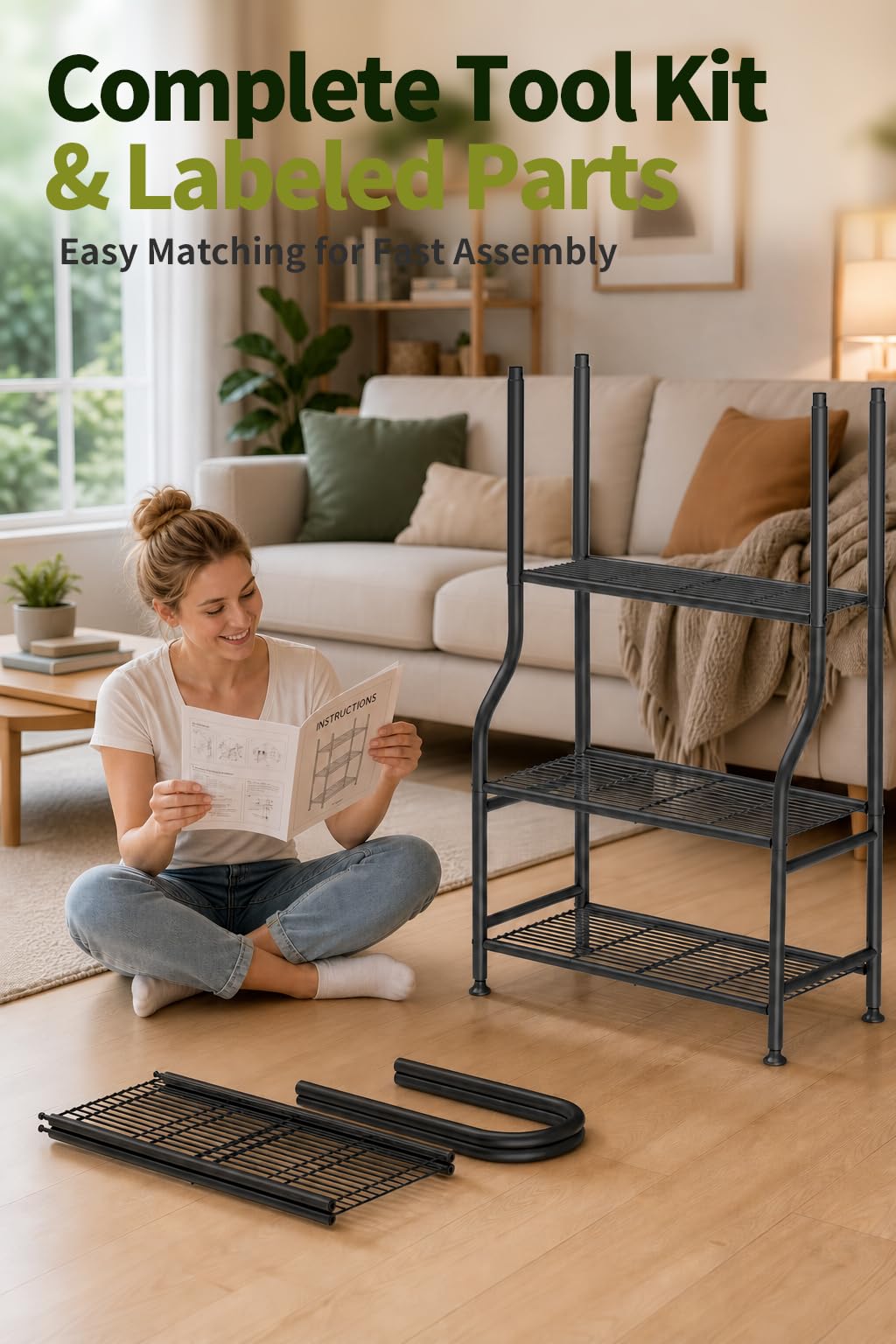 Yutrchey 5-Tier Metal Plant Stand - Heavy Duty Indoor Outdoor Flower Shelf for Multiple Pots, 65" Tall Vertical Holder with Adjustable Leveling Feet & Wall-Fixing Kits, Black