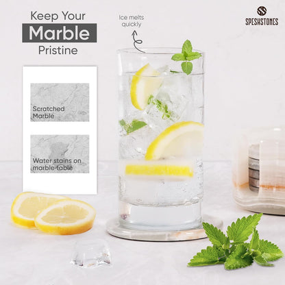 SPESHSTONES Marble Coasters Set of 6 Cream Onyx 3.5 Inch Round Stone Coaster for Drinks with Holder - Ideal Drink Coasters for Coffee Bar Accessories, Gifts, Dining Table & Home Décor