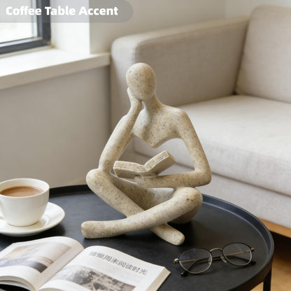 LWDUDE Reading Thinker Statue, Grey Abstract Sculpture for Bookshelf Knick Knacks, Minimalist Decor for Coffee Table, Office Desk, Living Room Shelf Decor - Modern Home Accents (Grey)