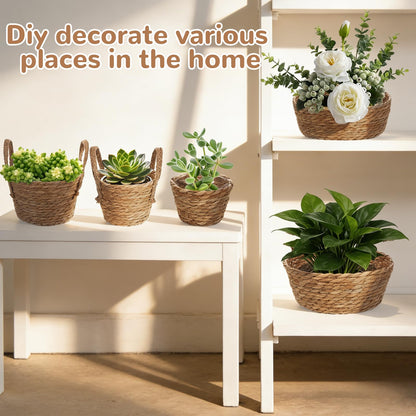 MegoSage 5 Pcs Premium Planter Basket with Plastic Liner Flower Baskets Containers with Handles for Indoor Outdoor Hand Woven Plant Basket for Garden Home Decor Flower Pots Decoration
