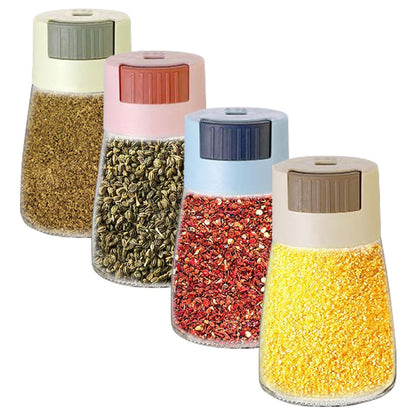 4Pcs Glass Spice Jars for Kitchen, 180ML/6.09oz Airtight Clear Glass Spice Seasoning Bottle Containers with Pressure Dosage Glass Metering Spice Salt Pepper Cumin Powder Sugar Dispenser