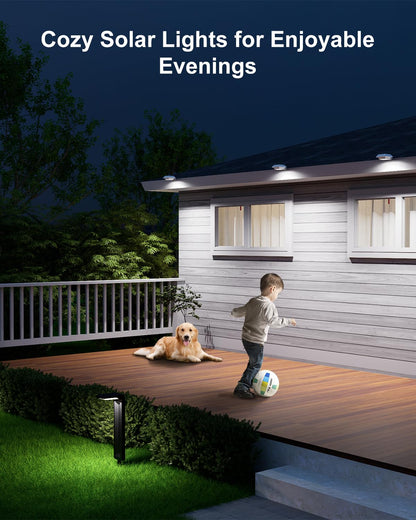 4 Pack White Solar Powered Gutter Lights Outdoor Decorative Waterproof 12 LEDs Yard Lamp for Lighting Fence, Railing, Outside Wall, Deck, Garden, Path, Backyard, Walkway, Patio, Holeless Installation