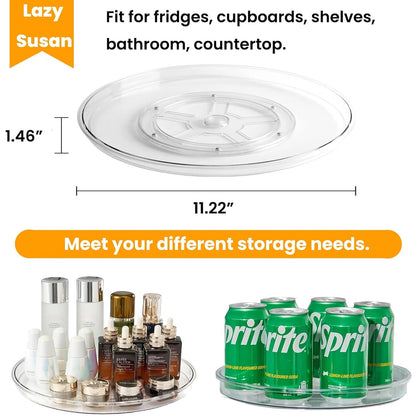 vacane Clear 11" Lazy Susan Organizer, 2 Pack Plastic Lazy Susan Turntable for Cabinet Rotating Pantry Lazy Susan Cabinet Organizer, Storage Containers for Kitchen, Refrigerator