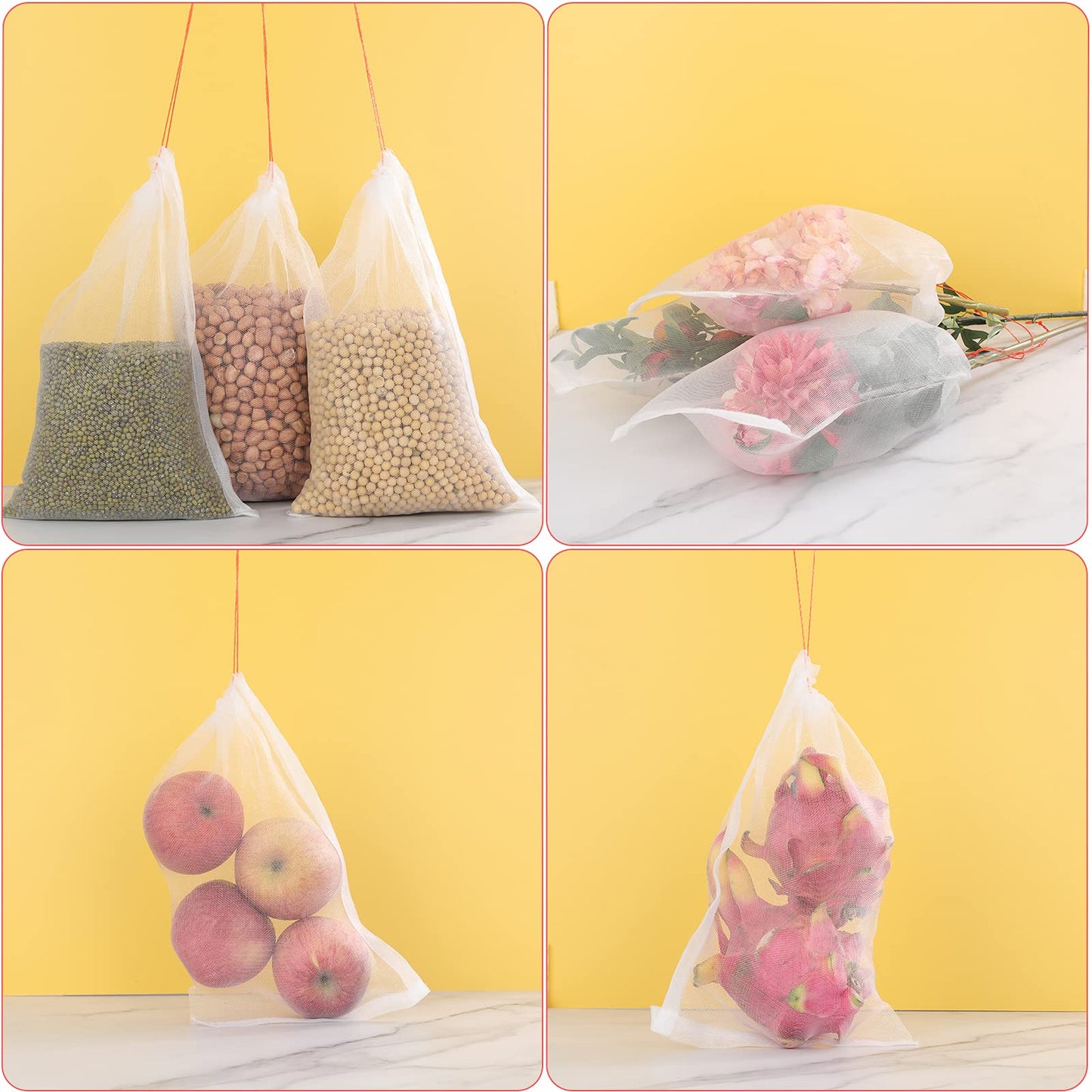 Kikhope 50 Pcs Fruit Protection Bags, 12"x8" Mesh Netting Barrier Bags, Garden Plant Fruits Flower Protect Bag, Garden Netting Bag for Protecting Your Plant Fruits Flower Vegetable
