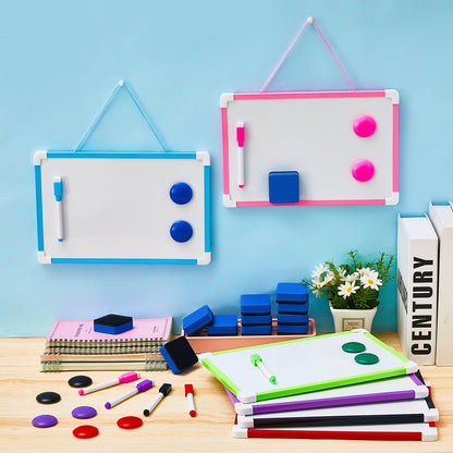 Colarr 12 Pack Hanging Magnetic Dry Erase Board 8'' x 12'' Small Double Sided White Board for Students Teachers Mini Whiteboard Bulk School Supplies Including Markers Magnetic Buttons and Blue Erasers